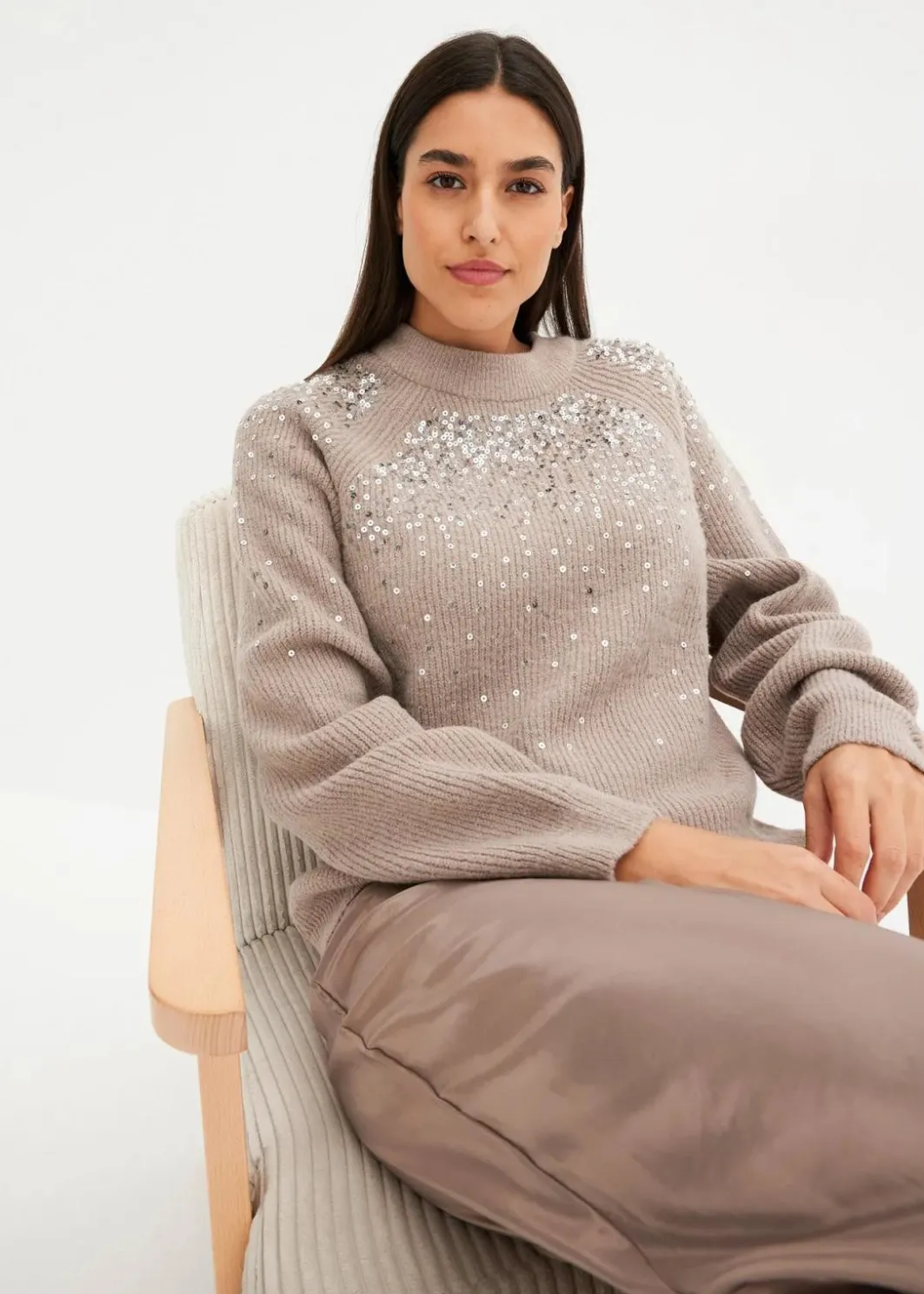 Damen bonprix Pullover & Strickjacken|Bekleidung·Jeans|Pullover mit Pailletten