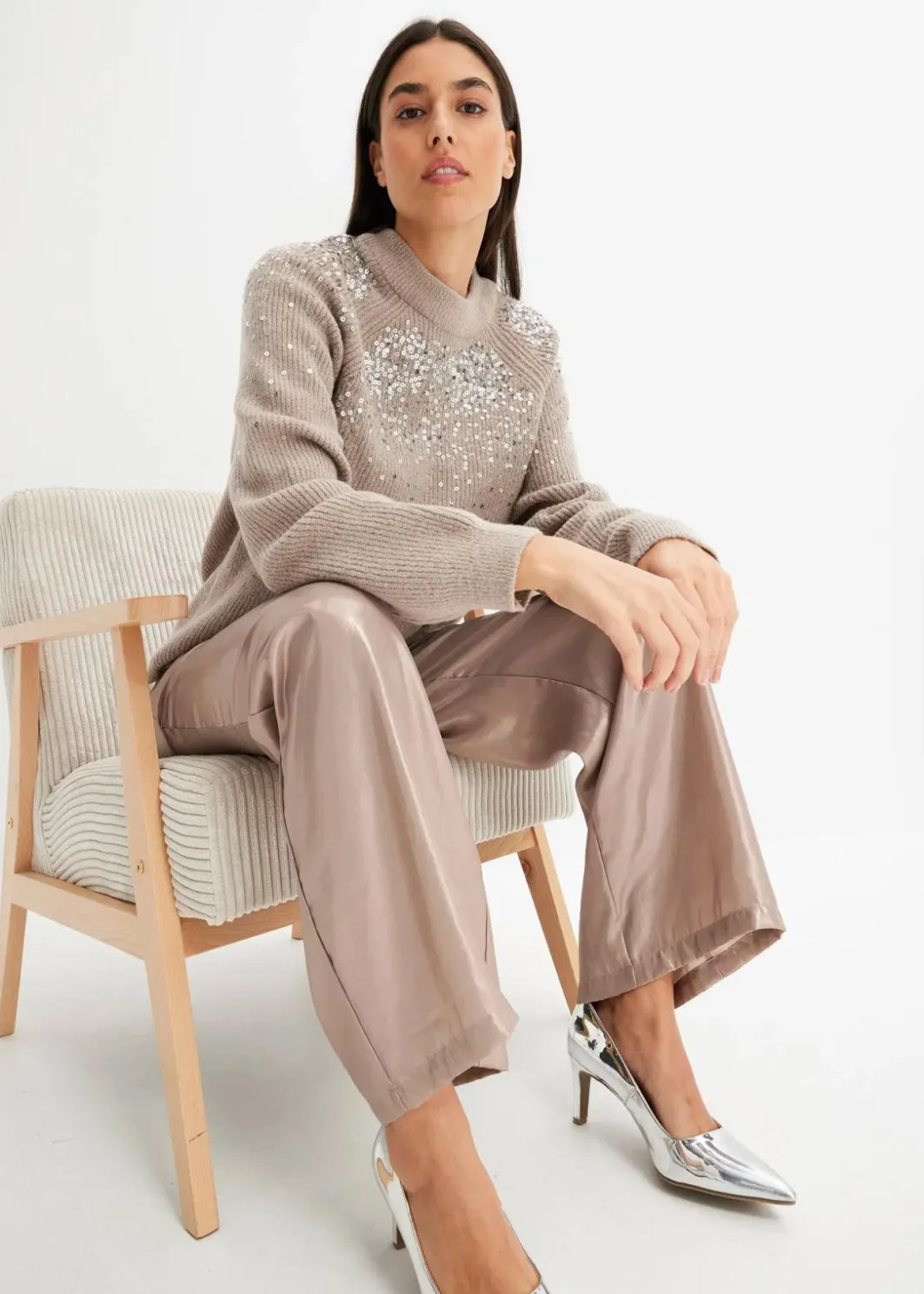 Damen bonprix Pullover & Strickjacken|Bekleidung·Jeans|Pullover mit Pailletten