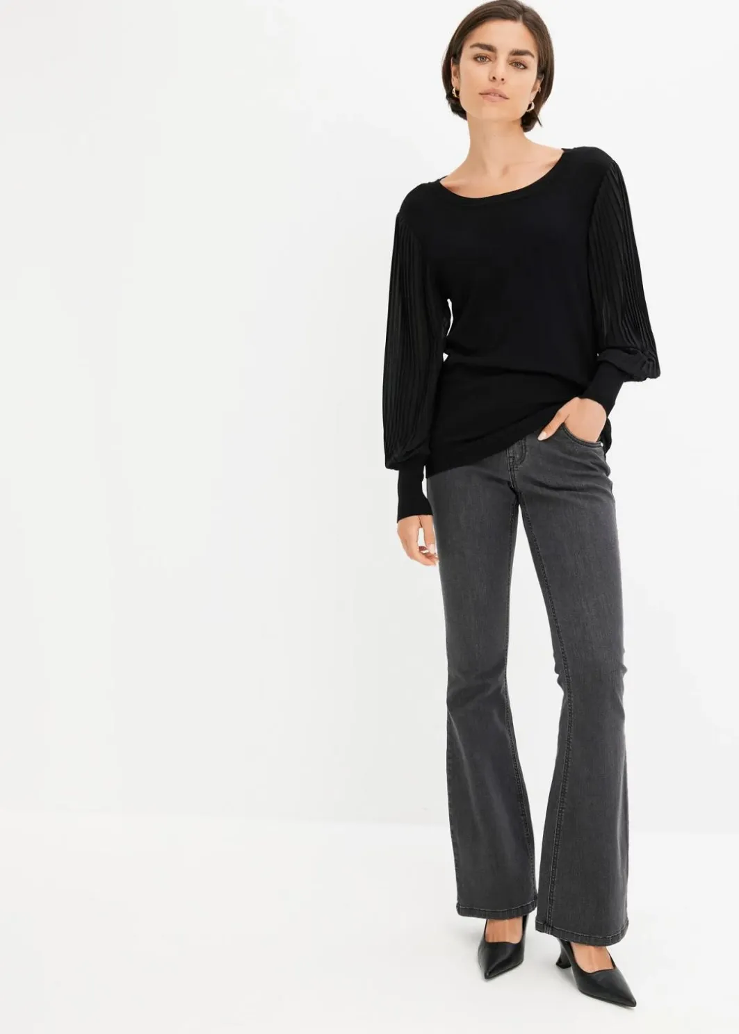 Damen bonprix Bekleidung·Umstandsmode|Strickmode|Pullover mit plissierten Ärmeln