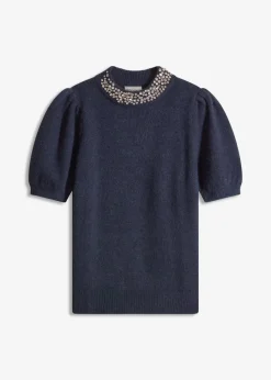 Damen bonprix Strickmode|Pullover & Strickjacken|Pullover mit Strass-Applikation