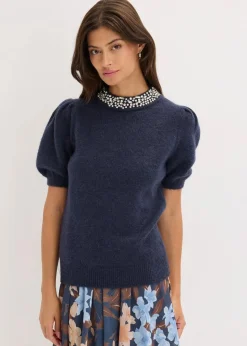 Damen bonprix Strickmode|Pullover & Strickjacken|Pullover mit Strass-Applikation