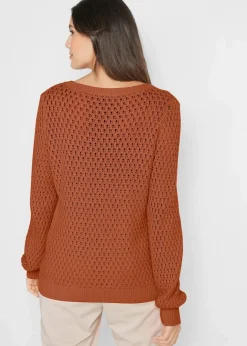 Damen bonprix Pullover & Strickjacken|Strickmode|Pullover mit Strukturstrick aus Baumwollmix