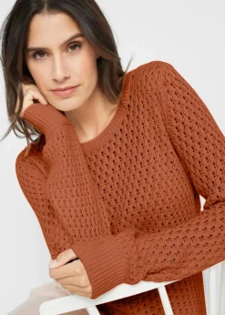 Damen bonprix Pullover & Strickjacken|Strickmode|Pullover mit Strukturstrick aus Baumwollmix