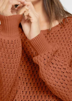Damen bonprix Pullover & Strickjacken|Strickmode|Pullover mit Strukturstrick aus Baumwollmix