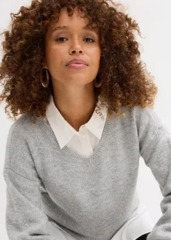 Damen bonprix Pullover & Strickjacken|Basics|Pullover mit V-Ausschnitt