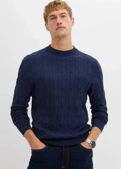 Online Pullover mit Zopfstrickmuster aus recyclingfähiger Baumwolle Herren Große Größen|Pullover & Strickjacken