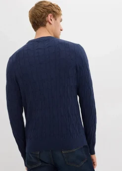 Online Pullover mit Zopfstrickmuster aus recyclingfähiger Baumwolle Herren Große Größen|Pullover & Strickjacken