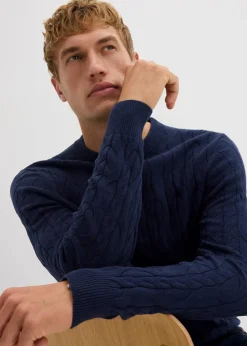 Online Pullover mit Zopfstrickmuster aus recyclingfähiger Baumwolle Herren Große Größen|Pullover & Strickjacken