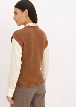 Damen bonprix Pullover & Strickjacken|Strickmode|Pullunder mit Baumwollanteil