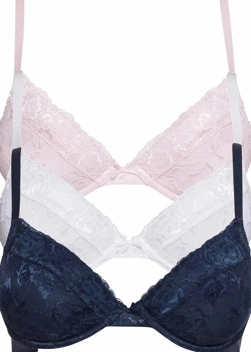 Damen bonprix Große Cups D-H|Nachhaltigere Materialien|Push-up-BH mit feiner Spitze (3er Pack)