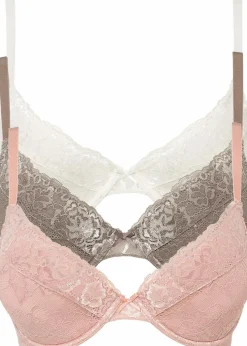 Damen bonprix Große Cups D-H|Nachhaltigere Materialien|Push-up-BH mit feiner Spitze (3er Pack)