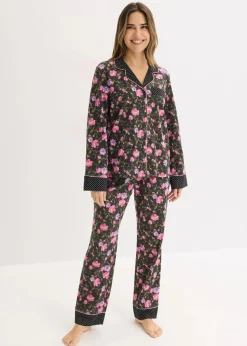 Damen bonprix Wäsche·Nachtwäsche|Nachtwäsche|Pyjama aus reiner Baumwolle