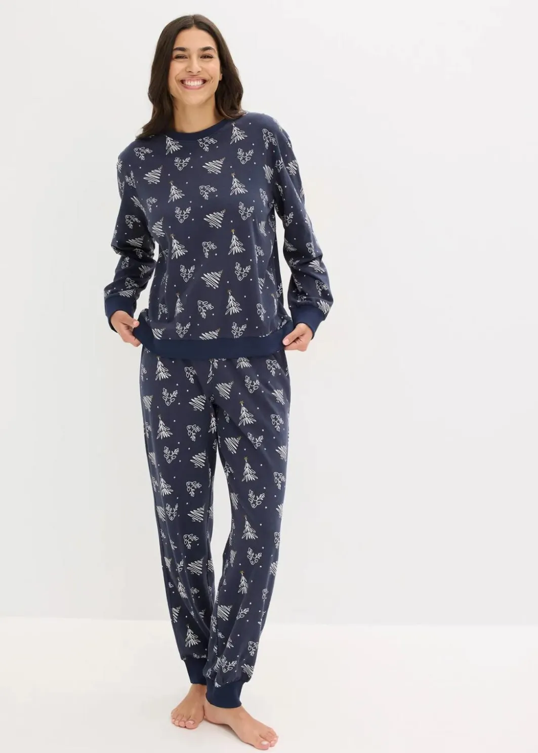 Outlet Pyjama aus reiner Baumwolle mit Glitzerdruck Damen Nachtwäsche