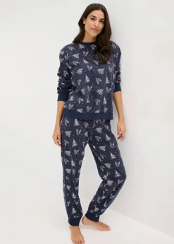 Outlet Pyjama aus reiner Baumwolle mit Glitzerdruck Damen Nachtwäsche