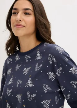 Outlet Pyjama aus reiner Baumwolle mit Glitzerdruck Damen Nachtwäsche