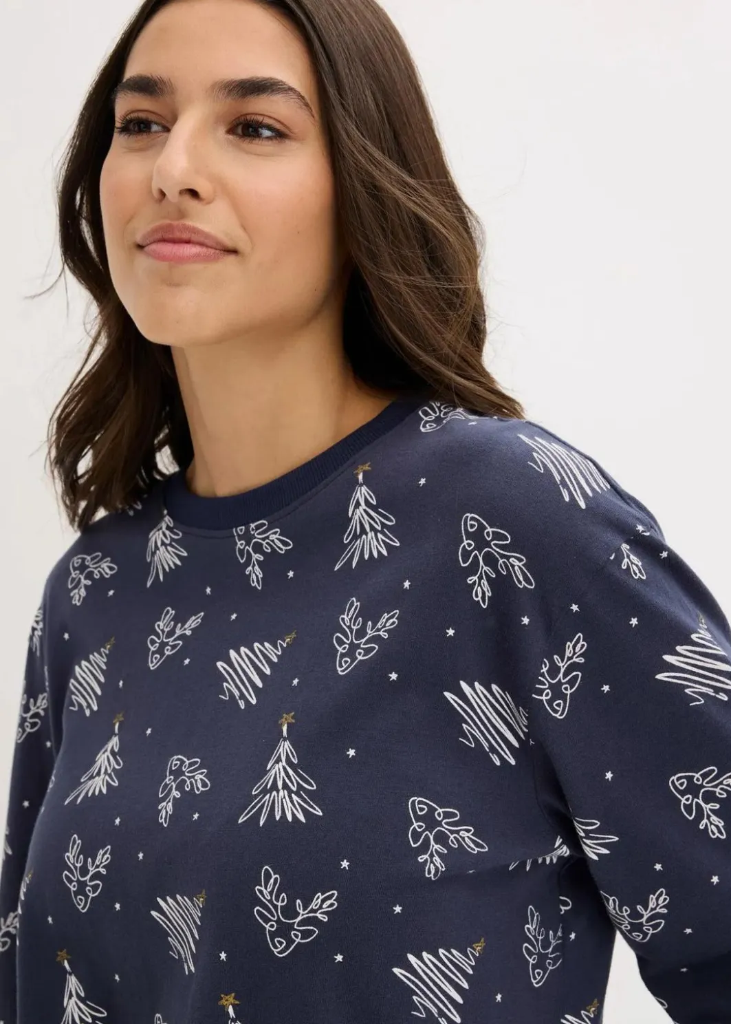 Outlet Pyjama aus reiner Baumwolle mit Glitzerdruck Damen Nachtwäsche