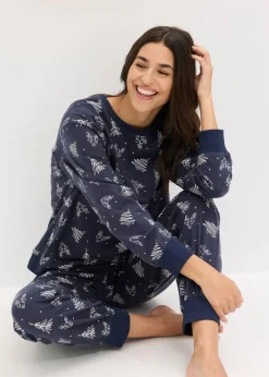 Outlet Pyjama aus reiner Baumwolle mit Glitzerdruck Damen Nachtwäsche