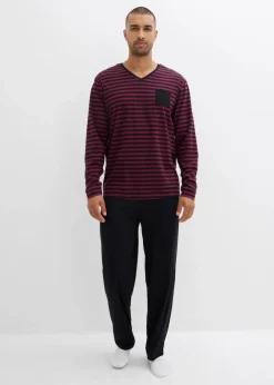 Herren bonprix Wäsche|Große Größen|Pyjama aus reiner Baumwolle mit langen Ärmeln