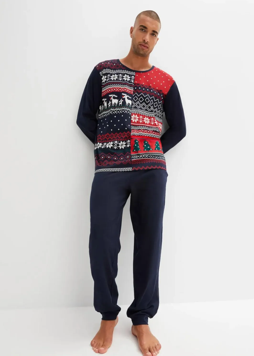 Herren bonprix Pyjamas|Große Größen|Pyjama aus reiner Baumwolle mit langen Ärmeln