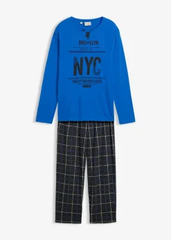 Herren bonprix Pyjamas|Große Größen|Pyjama aus reiner Baumwolle mit Knopfleiste und langen Ärmeln