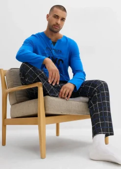 Herren bonprix Pyjamas|Große Größen|Pyjama aus reiner Baumwolle mit Knopfleiste und langen Ärmeln