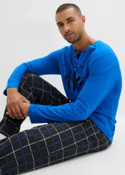 Herren bonprix Pyjamas|Große Größen|Pyjama aus reiner Baumwolle mit Knopfleiste und langen Ärmeln