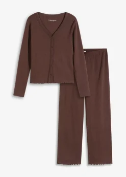 Damen bonprix Wäsche·Nachtwäsche|Nachtwäsche|Pyjama aus Rippe mit Knopfleiste