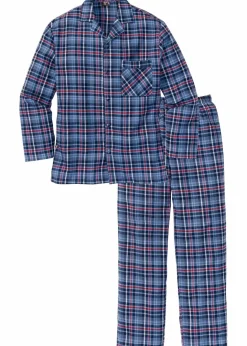 Herren bonprix Pyjamas|Große Größen|Pyjama aus weichem Flanell mit Knopfleiste und langen Ärmeln.
