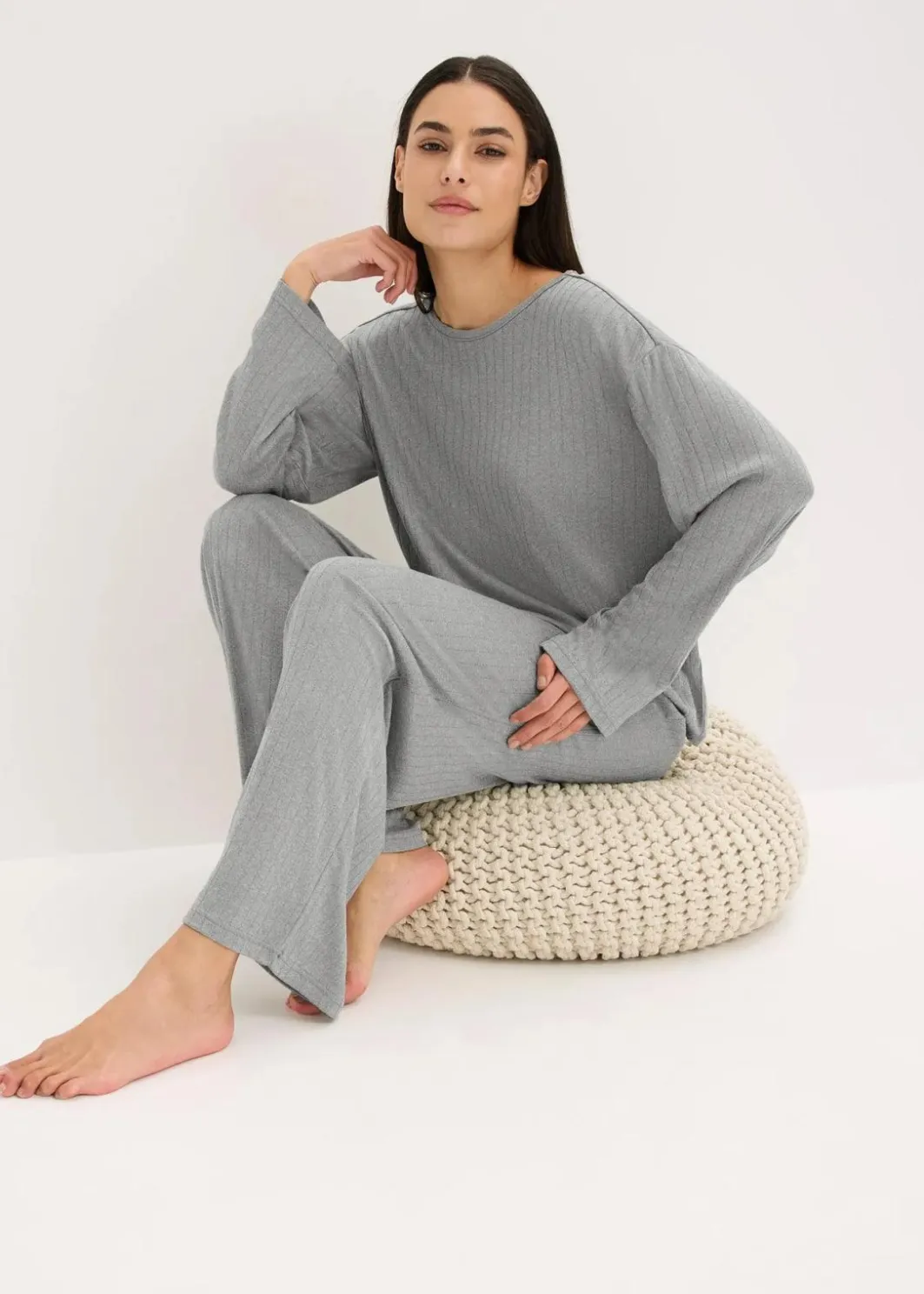 Outlet Pyjama aus weichem Pointelle-Jersey Damen Wäsche·Nachtwäsche|Nachtwäsche