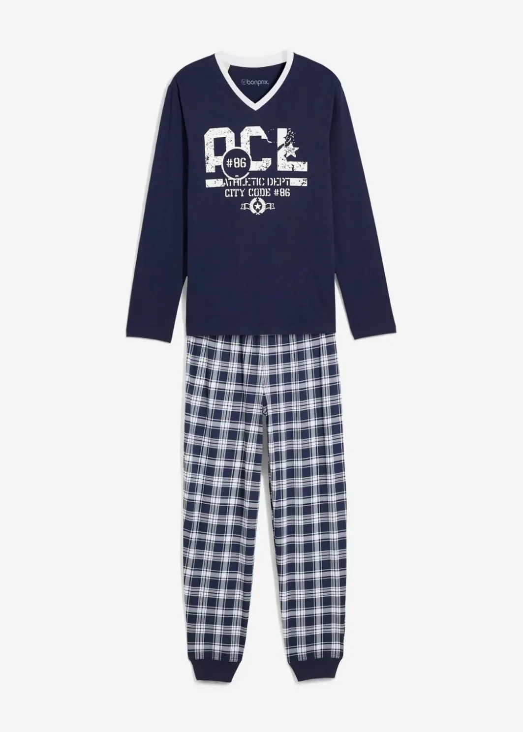 Herren bonprix Wäsche|Große Größen|Pyjama mit Baumwolle und langen Ärmeln