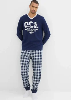 Herren bonprix Wäsche|Große Größen|Pyjama mit Baumwolle und langen Ärmeln