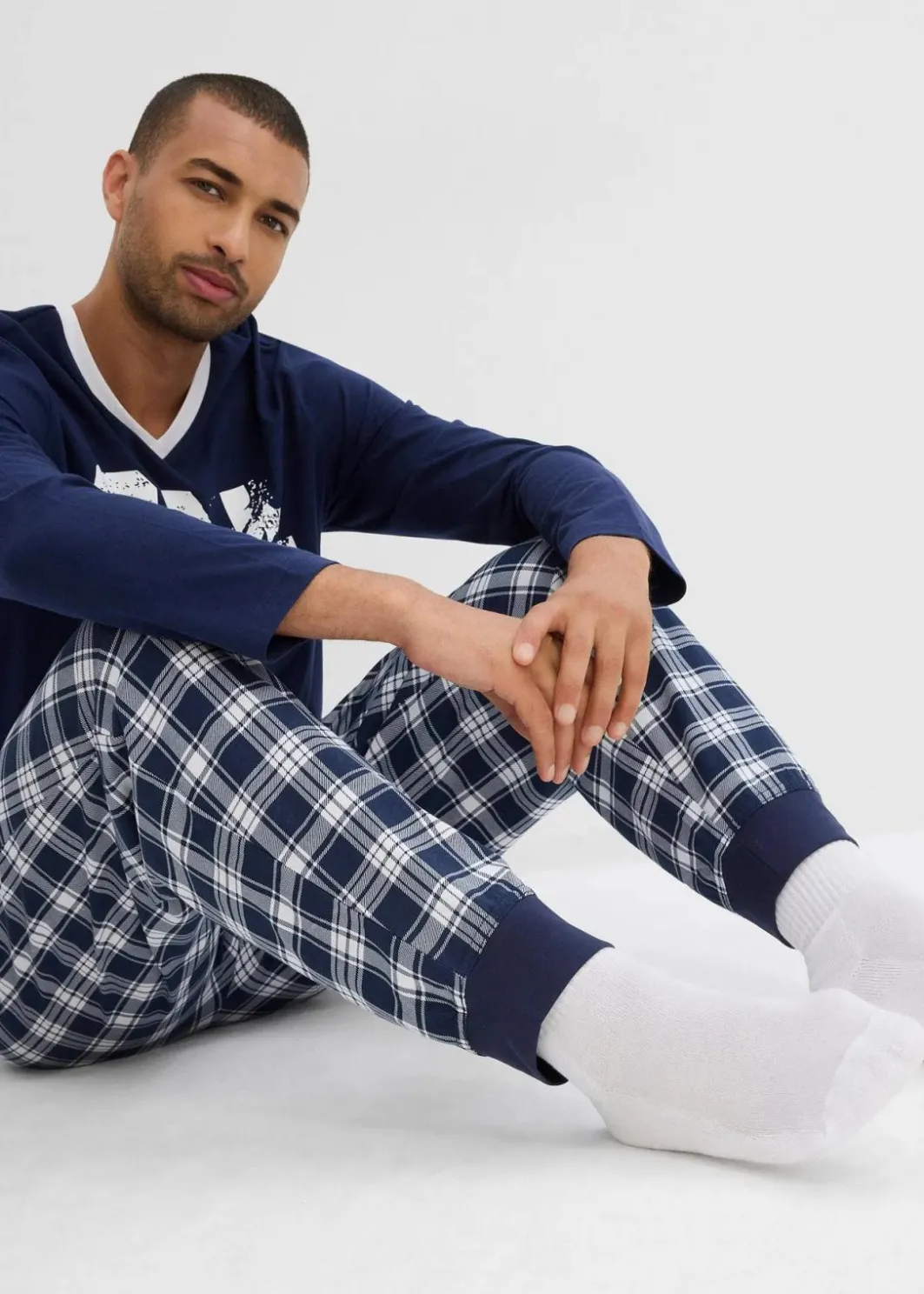 Herren bonprix Wäsche|Große Größen|Pyjama mit Baumwolle und langen Ärmeln