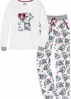 Damen bonprix Wäsche·Nachtwäsche|Nachhaltigere Materialien|Pyjama mit Flanellapplikation