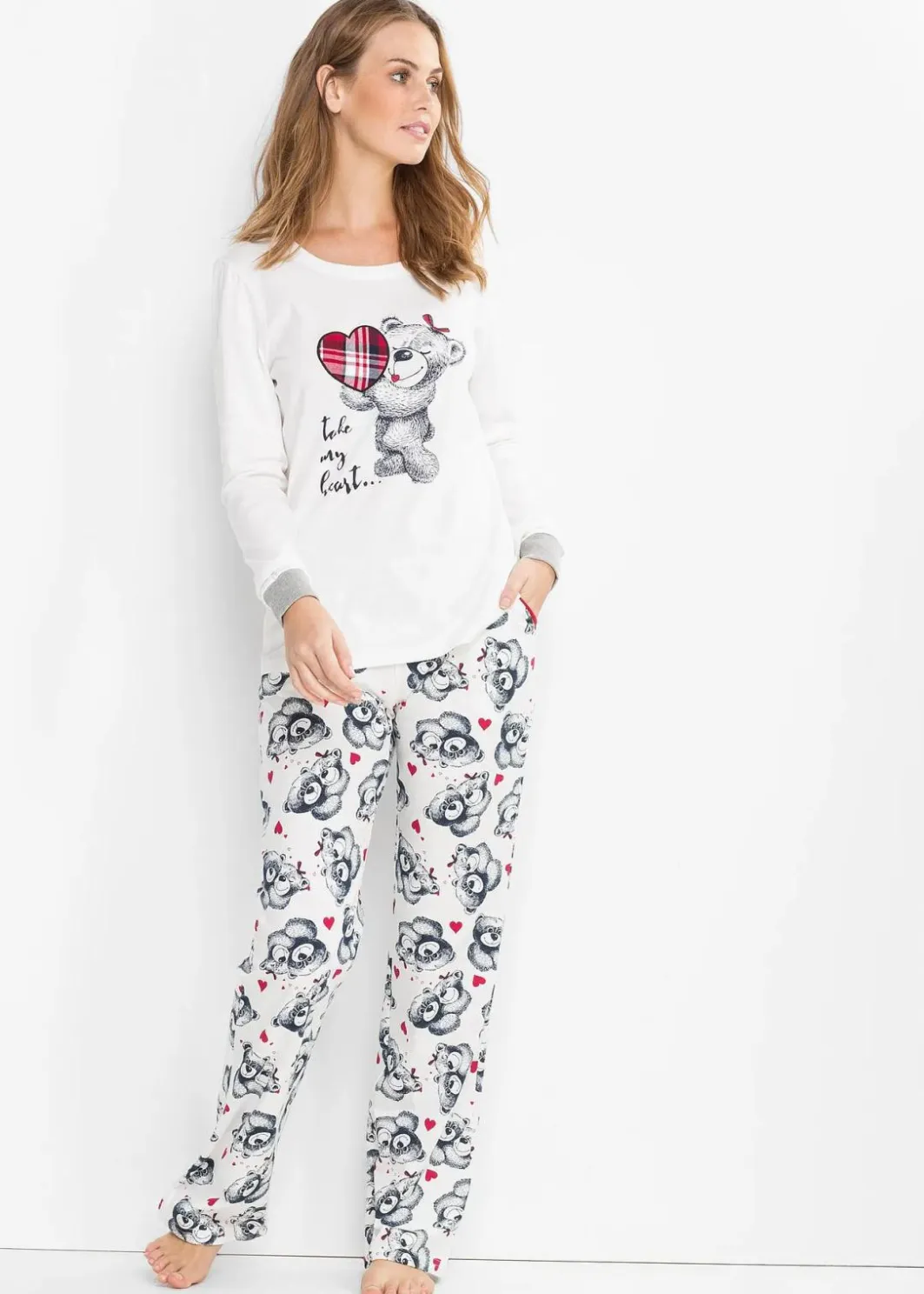 Damen bonprix Wäsche·Nachtwäsche|Nachhaltigere Materialien|Pyjama mit Flanellapplikation