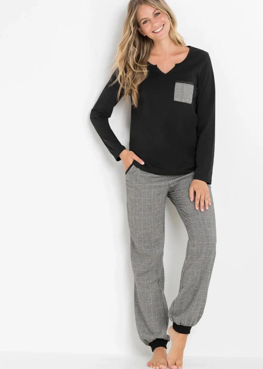Hot Pyjama mit Flanellhose Damen Wäsche·Nachtwäsche|Nachtwäsche
