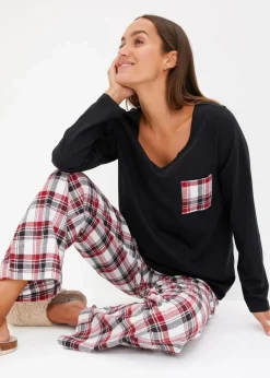 Clearance Pyjama mit Flanellhose Damen Wäsche·Nachtwäsche|Nachtwäsche