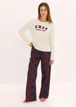 Damen bonprix Wäsche·Nachtwäsche|Nachtwäsche|Pyjama mit Flanellhose und Geschenktasche