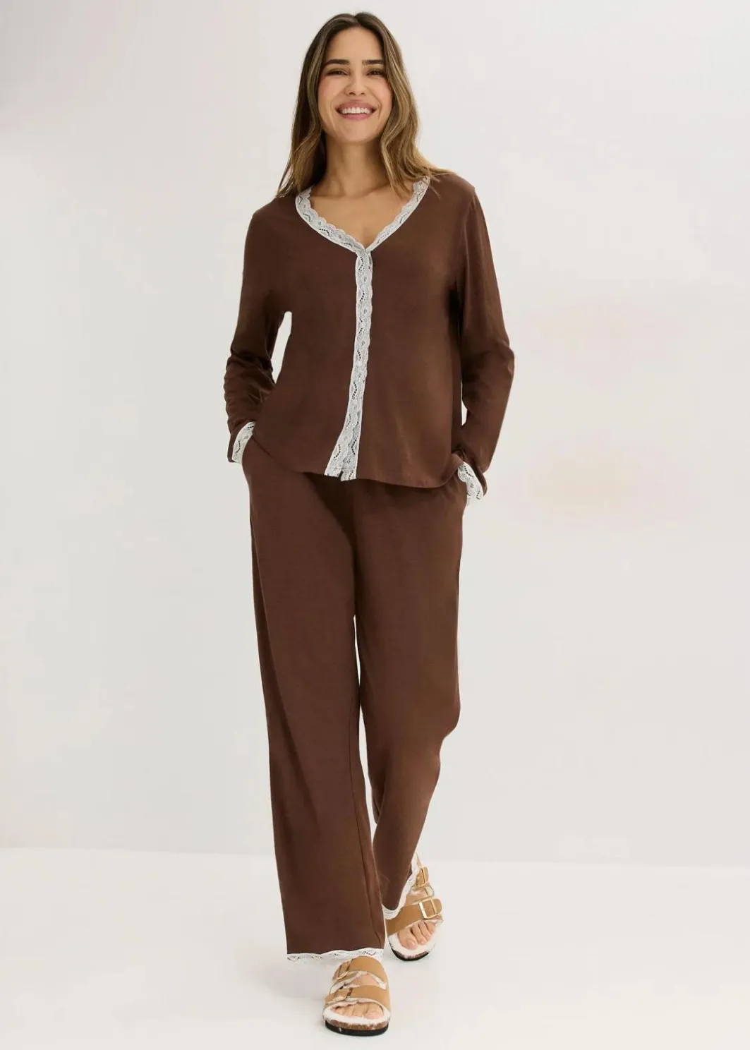 New Pyjama mit Knopfleiste Damen Nachhaltigere Materialien|Nachtwäsche