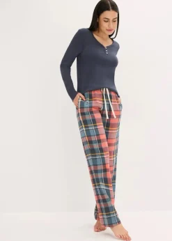 Damen bonprix Wäsche·Nachtwäsche|Nachtwäsche|Pyjama mit Rippshirt und Flanellhose aus Glitzergarn