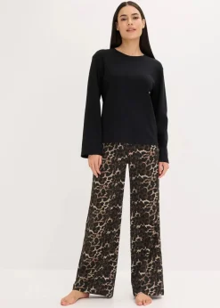 Damen bonprix Wäsche·Nachtwäsche|Nachtwäsche|Pyjama mit Rippshirt und weiter Hose