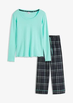 Best Pyjama mit Rippshirt und Flanellhose Damen Wäsche·Nachtwäsche|Nachtwäsche