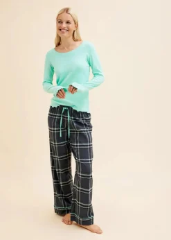 Best Pyjama mit Rippshirt und Flanellhose Damen Wäsche·Nachtwäsche|Nachtwäsche