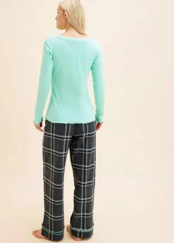 Best Pyjama mit Rippshirt und Flanellhose Damen Wäsche·Nachtwäsche|Nachtwäsche