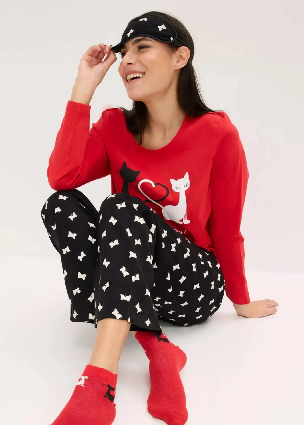 Damen bonprix Wäsche·Nachtwäsche|Nachhaltigere Materialien|Pyjama mit Schlafmaske