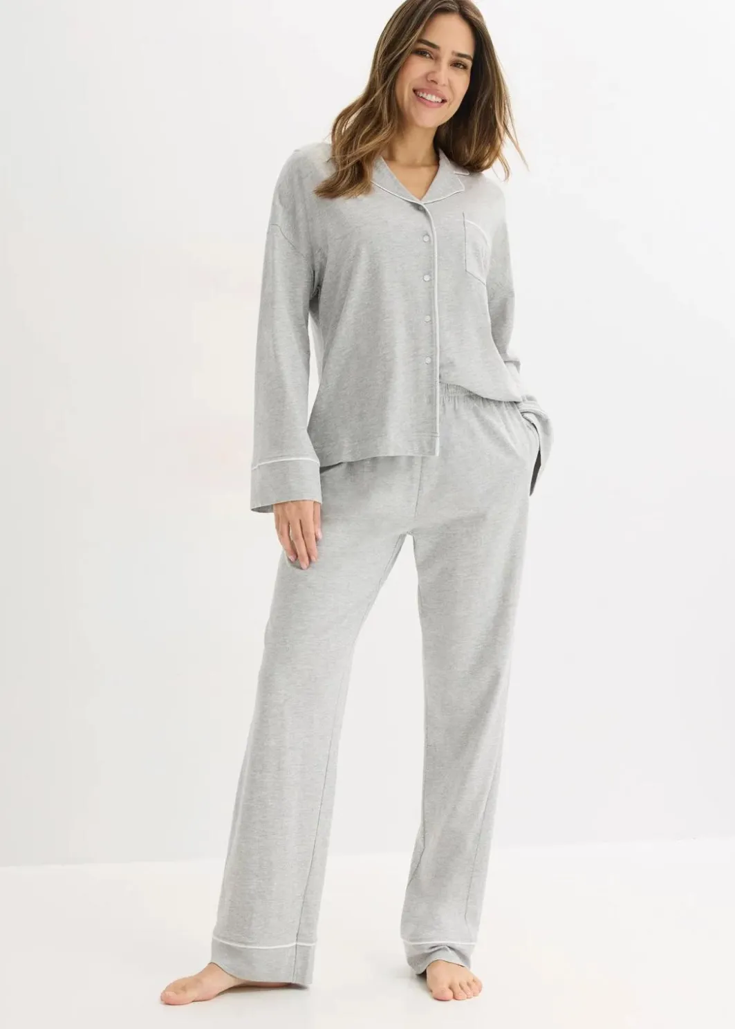 Pyjama mit Viskose und Knopfleiste Damen Wäsche·Nachtwäsche|Nachtwäsche
