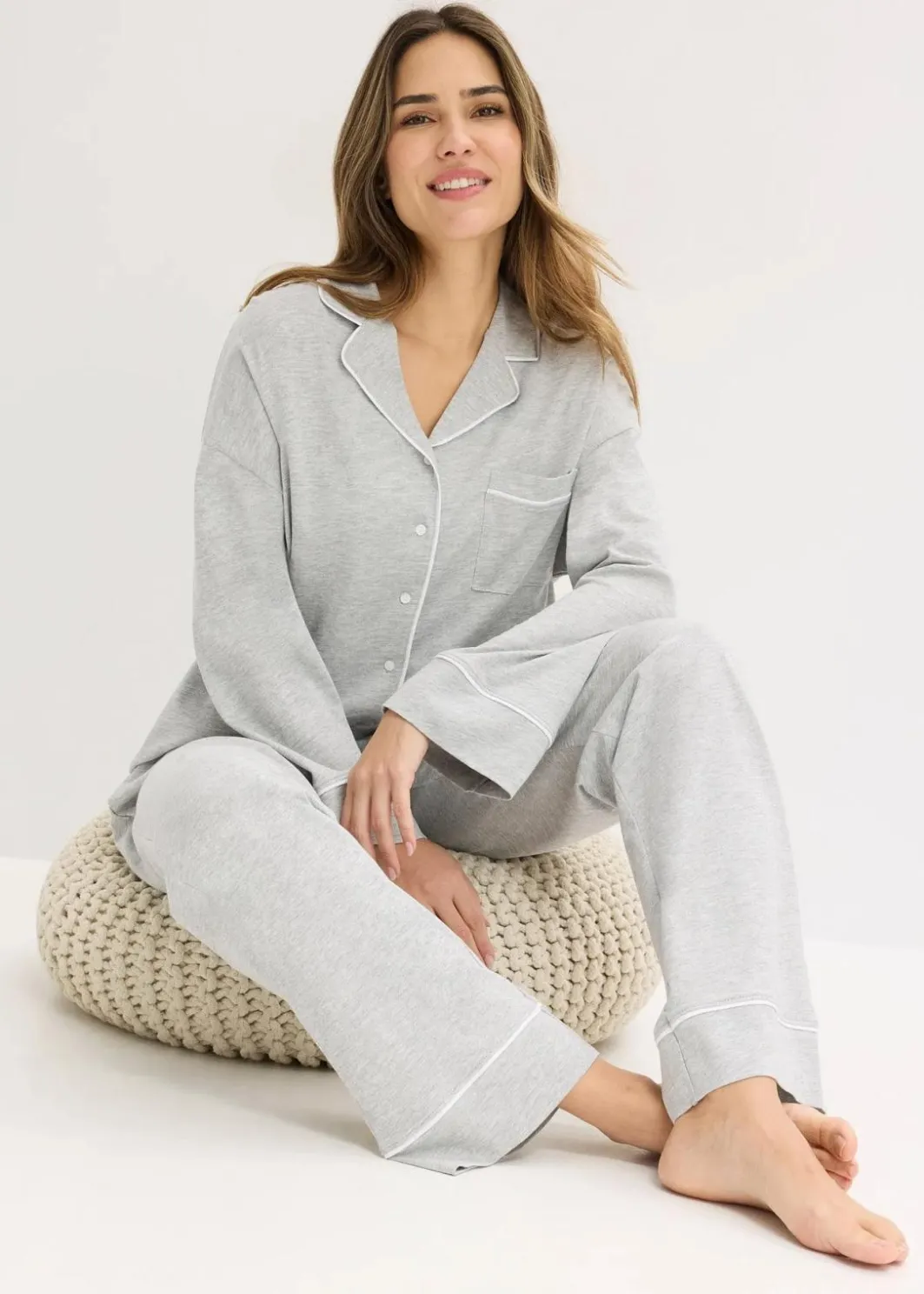 Pyjama mit Viskose und Knopfleiste Damen Wäsche·Nachtwäsche|Nachtwäsche