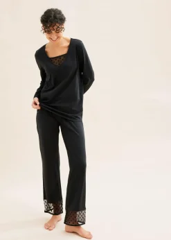 Damen bonprix Wäsche·Basics|Wäsche·Nachtwäsche|Pyjama mit zartem Mesh
