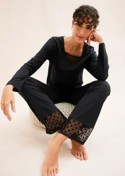 Damen bonprix Wäsche·Basics|Wäsche·Nachtwäsche|Pyjama mit zartem Mesh