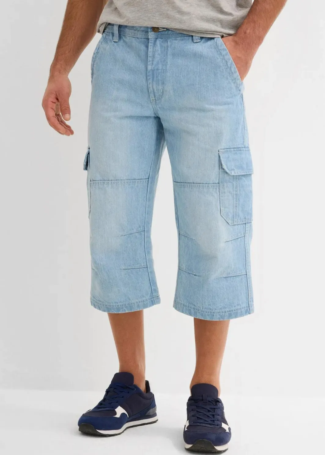 Herren bonprix Jeans|Große Größen|Regular Fit 3/4 Stretch-Cargojeans, Straight