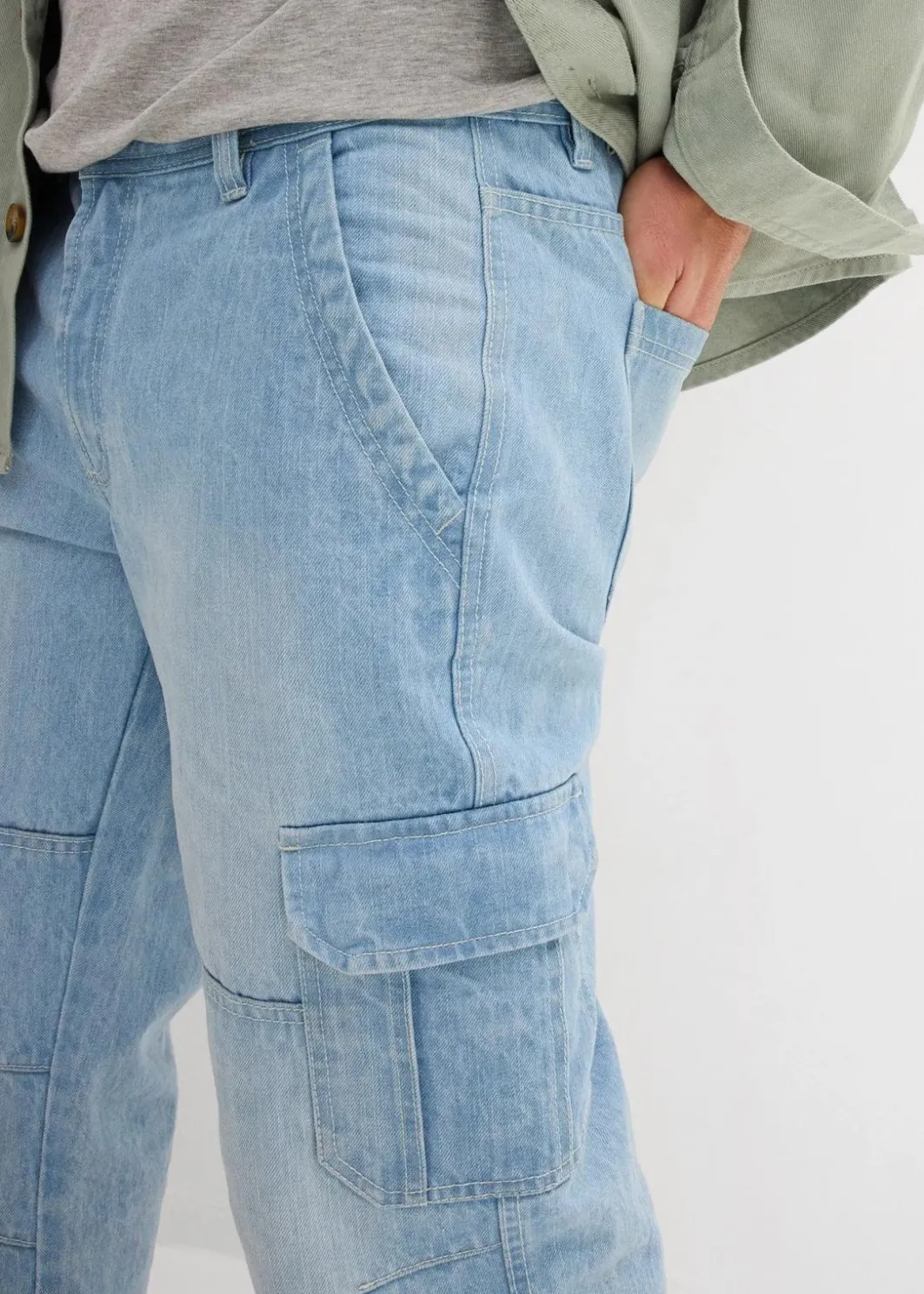 Herren bonprix Jeans|Große Größen|Regular Fit 3/4 Stretch-Cargojeans, Straight